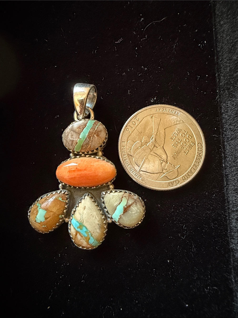 Orange Spiney and Royston Turquoise Pendant - Picture 2 of 4